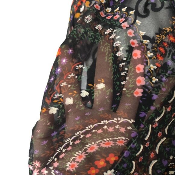 SAKS FIFTH AVE Floral Mesh Button-down Blouse - Picture 6 of 14